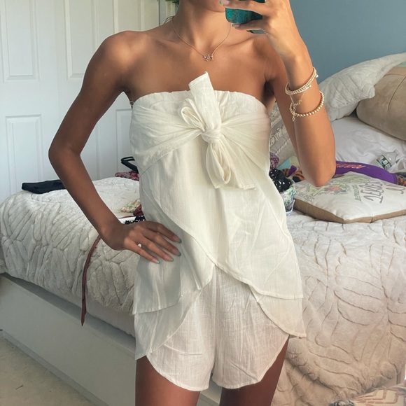 Princess Polly Pants - Princess Polly Mabel Mae Strapless Playsuit White